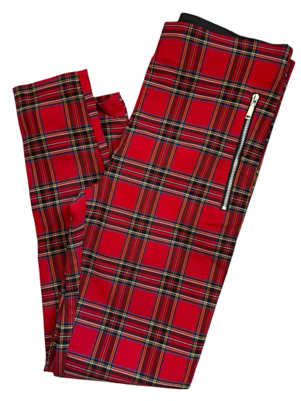 Zara Punkcore Red Plaid Tartan Zip Pocket Leggings Sz M